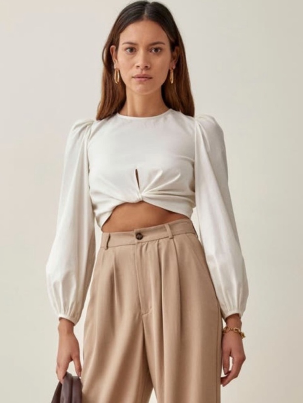 Reformation Twist-Front Open Back Long Sleeve Top